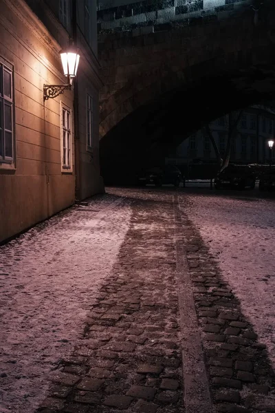 Снежная Улица Центре Москвы Ночью 2021 Года — стоковое фото