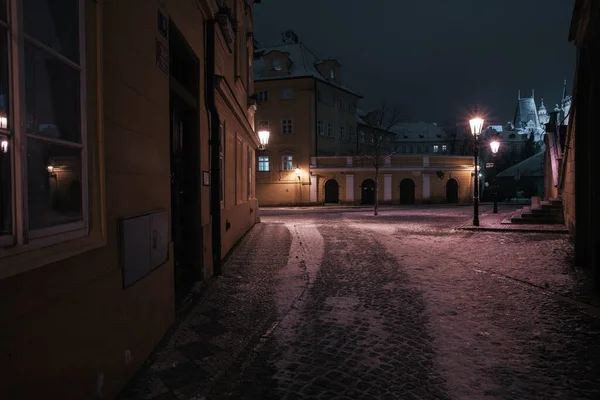 Снежная Улица Центре Москвы Ночью 2021 Года Стоковое Фото