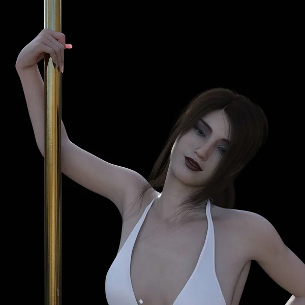 Modelo Femenino Adulto Magnífico Posando Por Barras Sobre Fondo Blanco — Foto de Stock