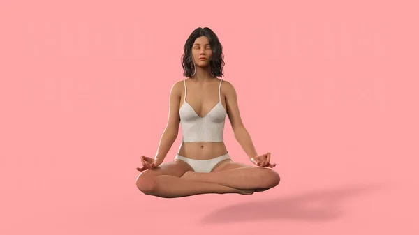 若い美しい女性が背景色の3Dイラストで瞑想します — ストック写真