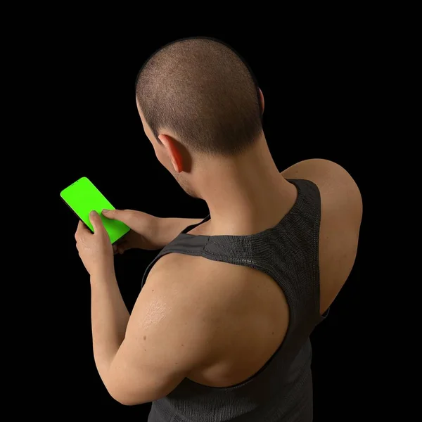 Dospělý Muž Tilku Pózuje Mobilního Telefonu Ruce Ilustrace — Stock fotografie