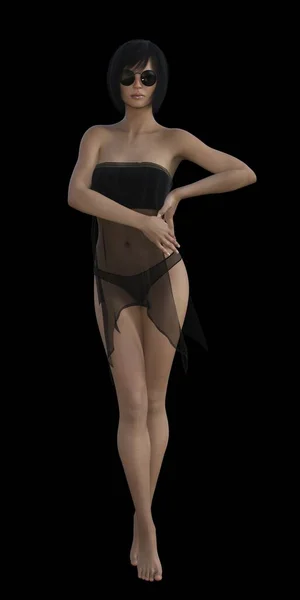 Klädd Vuxen Modell Poserar Studio Bakgrund Illustration Kvinnlig Figur — Stockfoto