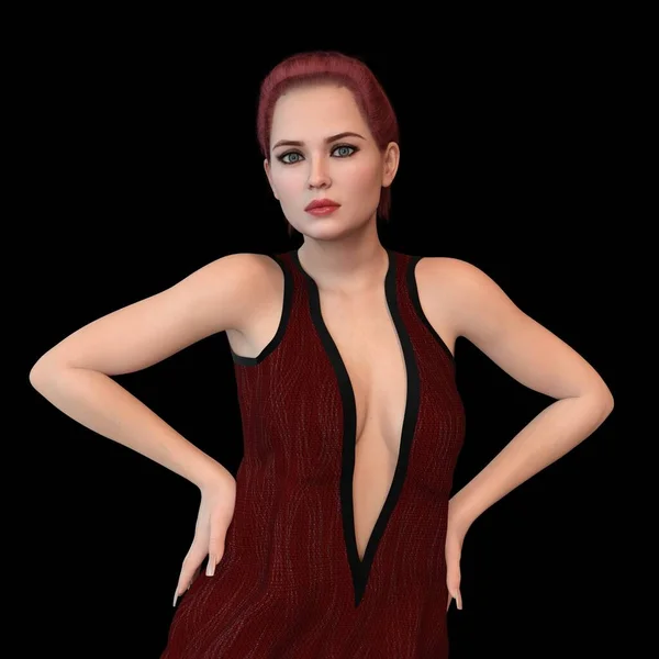 Gyönyörű Felnőtt Divat Modell Piros Haj Pózol Fehér Háttér Illusztráció — Stock Fotó