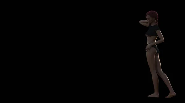 Красива Зріла Жінка Коротким Рудим Волоссям Рвана Чорна Сорочка Трусиках — стокове фото