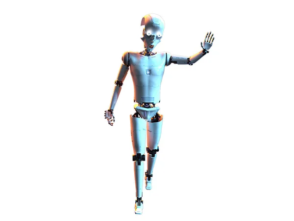 人形白色机器人 带有人形图形3D插图的未来派机器人 — 图库照片