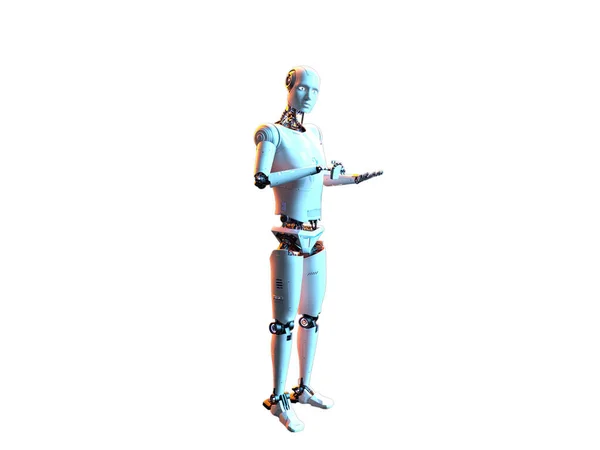 Androide Blanco Humanoide Robot Futurista Con Figura Humanoide Ilustración — Foto de Stock