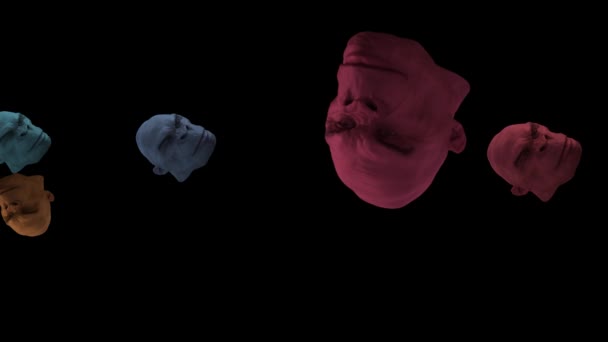 Pływające Głowy Ciemnym Tle Tworząc Intrygujące Artystyczne Wrażenia Wizualne — Wideo stockowe