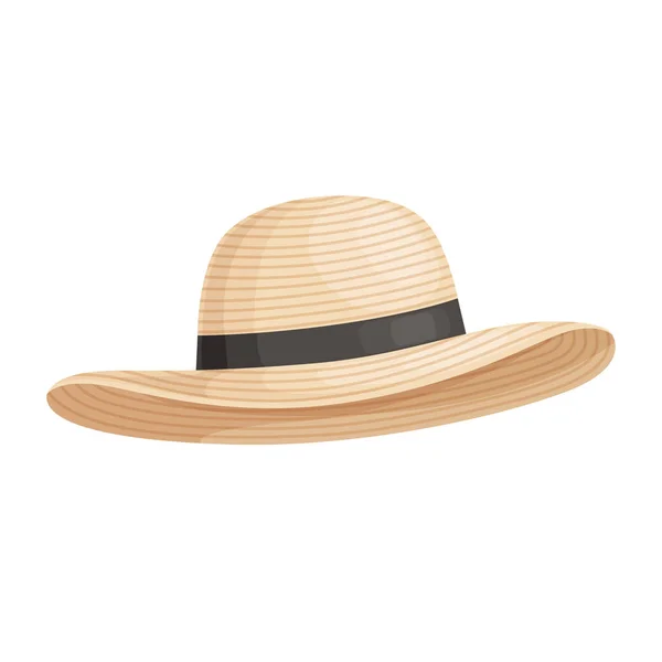 Halmfedorahatt med svart band. Womens beach hat, det perfekta tillbehöret för att komplettera din baddräkt och skydda mot solsting. Royaltyfria Stockvektorer
