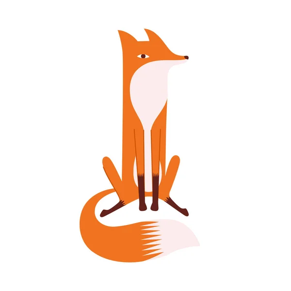 Graceful vixen sits and looks at a target or rests in a relaxed pose. Sophisticated fox with a beautiful fluffy tail is an excellent talisman or mascot — Stock Vector