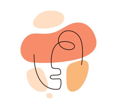 Elle çizilmiş soyut bir yüz, çıplak ve sıcak renkler var. Tasarım sanatı monolin portresi konsepti