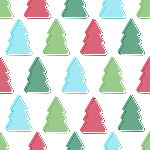 圣诞树无缝图案 白色背景的线条艺术图案 漂亮的包装纸 纺织品印花 圣诞快乐 新年快乐 平面矢量图解 — 图库矢量图片