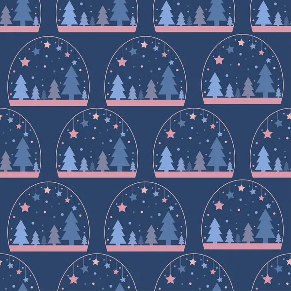 圣诞无缝图案与雪球 有圣诞树和星星的雪球度假背景 节日设计为淡淡的色彩 漂亮的包装纸 纺织品印花 矢量说明 — 图库矢量图片