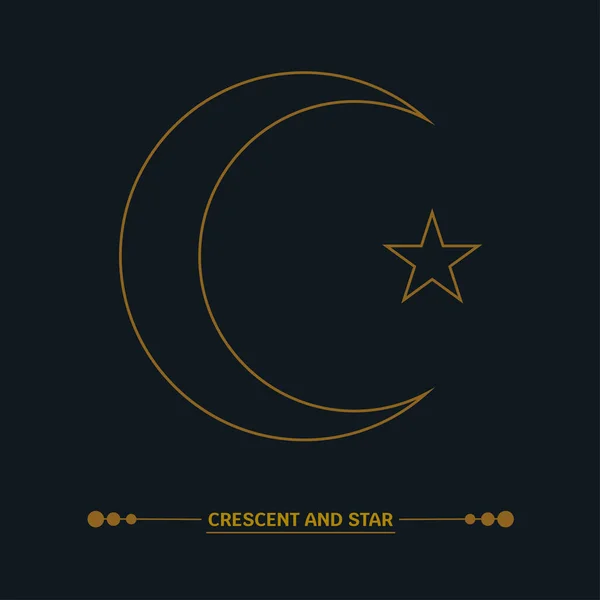 クレセントとスターのアイコン イスラームの象徴 黄金の色で黒の背景に隔離されたイスラム教徒のシンボル ラインアート アール デコの色 ウェブサイト ポスター カードのデザイン ベクターイラスト — ストックベクタ