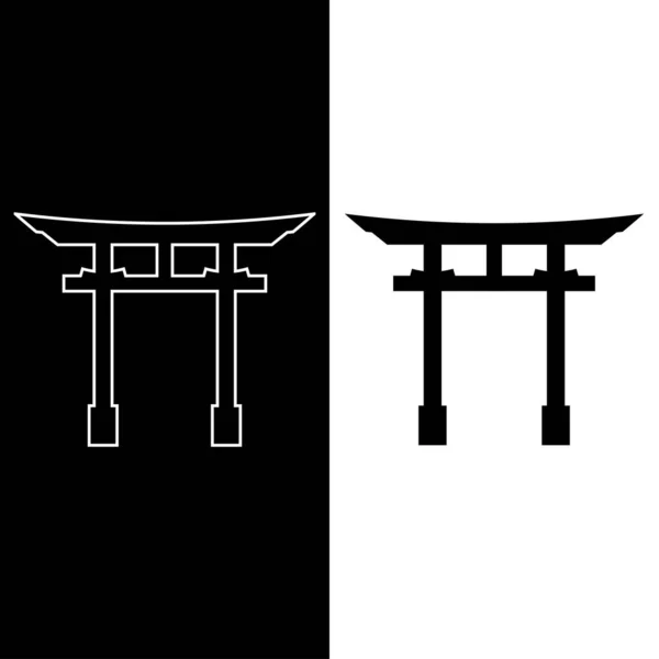 Panneau Torii Porte Traditionnelle Japonaise Symbole Religion Shinto Japonaise Art — Image vectorielle