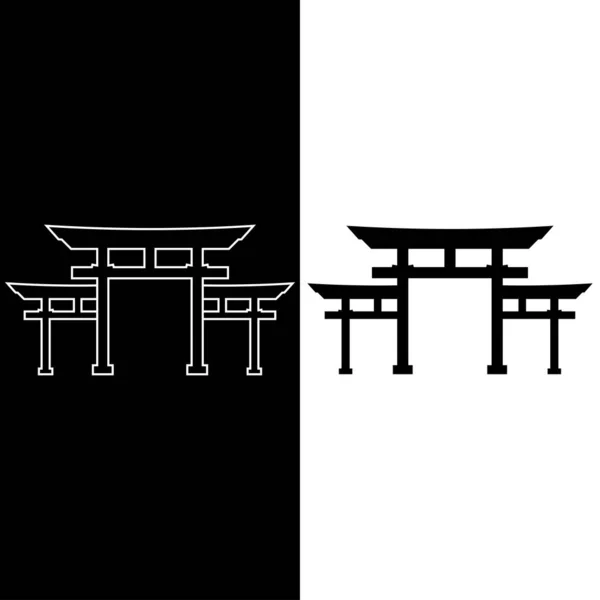 Panneau Torii Porte Traditionnelle Japonaise Symbole Religion Shinto Japonaise Art — Image vectorielle
