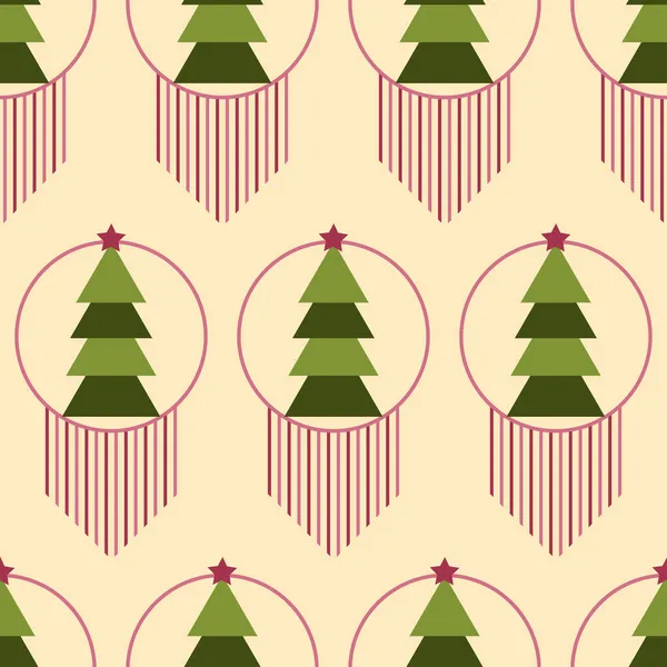 无缝隙图案与圣诞节树 节日背景 圣诞装饰品为彩绘 设计可爱的包装纸 矢量说明 — 图库矢量图片