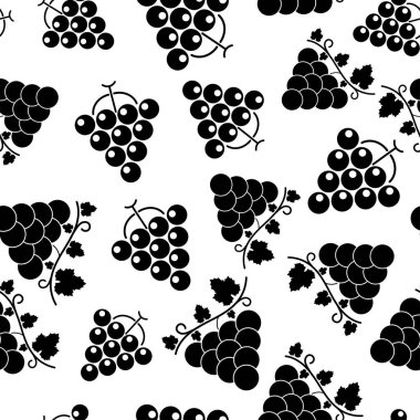 Üzümlü, pürüzsüz bir desen. Beyaz arka planda siyah üzüm. Böğürtlen yassı ikonu. Kumaş, ambalaj kağıdı, duvar kağıdı, ambalaj için modern tasarım. Vektör illüstrasyonu
