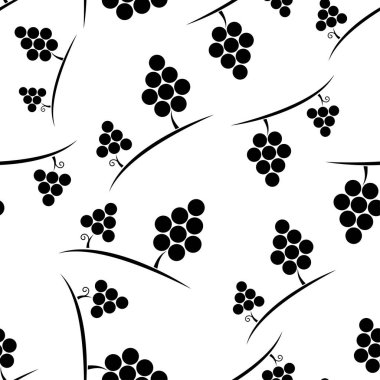 Üzümlü, pürüzsüz bir desen. Beyaz arka planda siyah üzüm. Böğürtlen yassı ikonu. Kumaş, ambalaj kağıdı, duvar kağıdı, ambalaj için modern tasarım. Vektör illüstrasyonu
