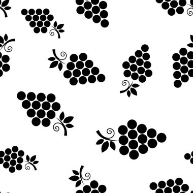 Üzümlü, pürüzsüz bir desen. Beyaz arka planda siyah üzüm. Böğürtlen yassı ikonu. Kumaş, ambalaj kağıdı, duvar kağıdı, ambalaj için modern tasarım. Vektör illüstrasyonu