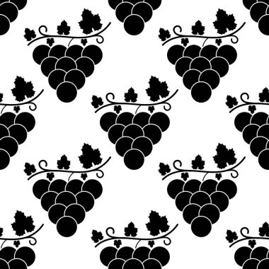 Üzümlü, pürüzsüz bir desen. Beyaz arka planda siyah üzüm. Böğürtlen yassı ikonu. Kumaş, ambalaj kağıdı, duvar kağıdı, ambalaj için modern tasarım. Vektör illüstrasyonu