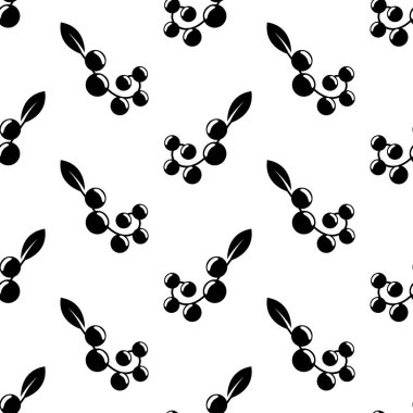 Bir demet üzümsüz desen. Beyaz arka planda siyah böğürtlen ve yapraklar var. Üzümler yassı simge. Kumaş, ambalaj kağıdı, asma ambalajlı ambalaj için tasarım. Vektör illüstrasyonu