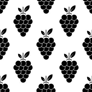 Üzümlü, pürüzsüz bir desen. Beyaz arka planda siyah üzüm. Böğürtlen yassı ikonu. Kumaş, ambalaj kağıdı, duvar kağıdı, ambalaj için modern tasarım. Vektör illüstrasyonu