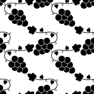 Bir demet üzümsüz desen. Beyaz arka planda siyah böğürtlen ve yapraklar var. Üzümler yassı simge. Kumaş, ambalaj kağıdı, asma ambalajlı ambalaj için tasarım. Vektör illüstrasyonu