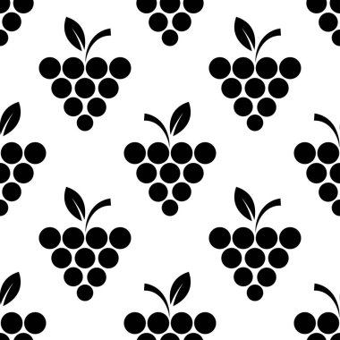 Üzümlü, pürüzsüz bir desen. Beyaz arka planda siyah üzüm. Böğürtlen yassı ikonu. Kumaş, ambalaj kağıdı, duvar kağıdı, ambalaj için modern tasarım. Vektör illüstrasyonu