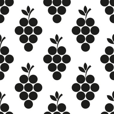 Üzümlü, pürüzsüz bir desen. Beyaz arka planda siyah üzüm. Böğürtlen yassı ikonu. Kumaş, ambalaj kağıdı, duvar kağıdı, ambalaj için modern tasarım. Vektör illüstrasyonu