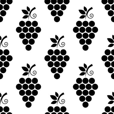 Üzümlü, pürüzsüz bir desen. Beyaz arka planda siyah üzüm. Böğürtlen yassı ikonu. Kumaş, ambalaj kağıdı, duvar kağıdı, ambalaj için modern tasarım. Vektör illüstrasyonu