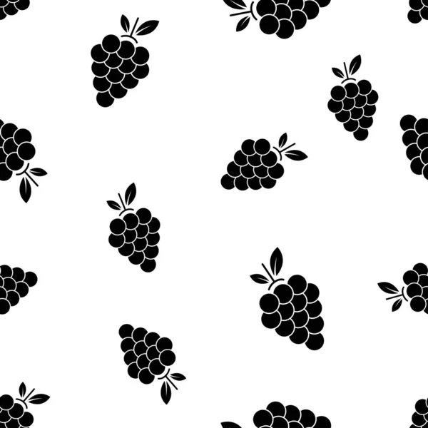 Seamless Pattern Bunch Grapes Black Sign Grape White Background Berry — Stockvektor