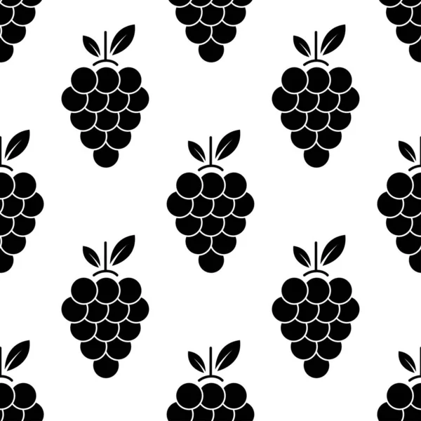 Üzümlü, pürüzsüz bir desen. Beyaz arka planda siyah üzüm. Böğürtlen yassı ikonu. Kumaş, ambalaj kağıdı, duvar kağıdı, ambalaj için modern tasarım. Vektör illüstrasyonu