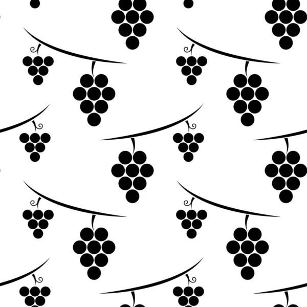 Seamless Pattern Bunch Grapes Black Sign Grape White Background Berry — ストックベクタ