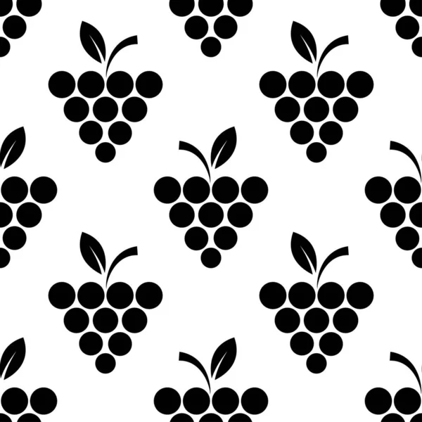 Seamless Pattern Bunch Grapes Black Sign Grape White Background Berry — Stockvektor