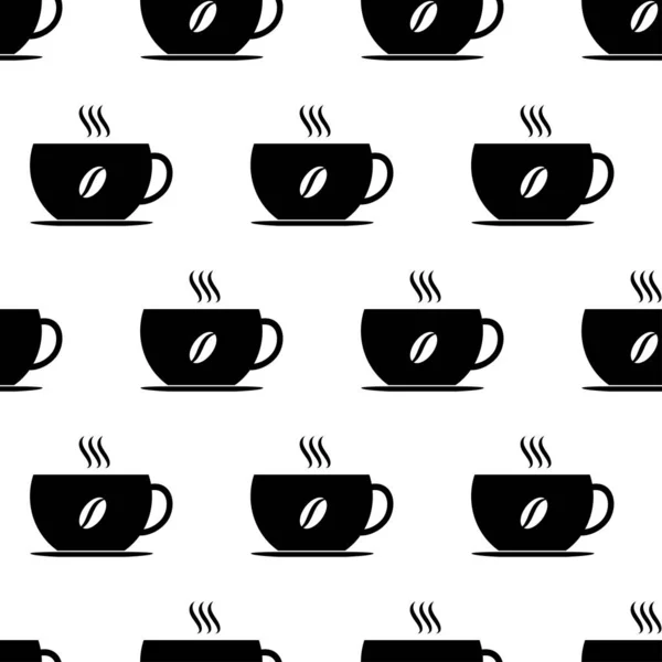 Šálek Kávy Bezešvé Vzor Černá Plochá Ikona Pohár Horký Nápoj — Stockový vektor