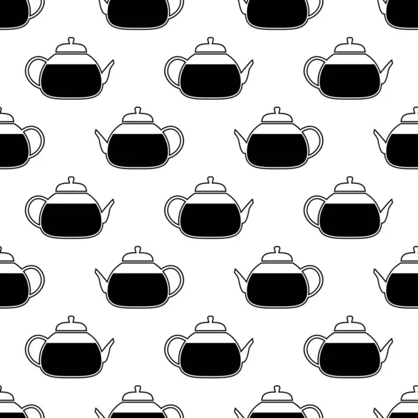 Teapot Seamless Pattern Black Flat Icon Glass Kettle White Background — Archivo Imágenes Vectoriales