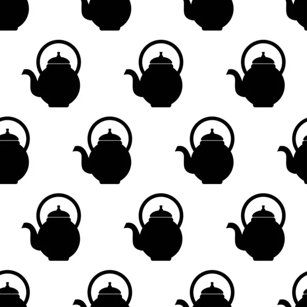 Seamless Pattern Teapot Black Flat Icon Kettle White Background Modern — ストックベクタ