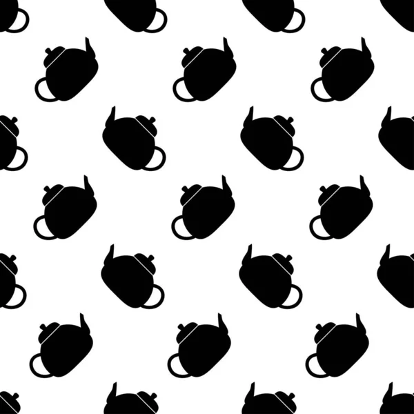 Seamless Pattern Teapot Black Flat Icon Kettle White Background Modern — Stockvektor
