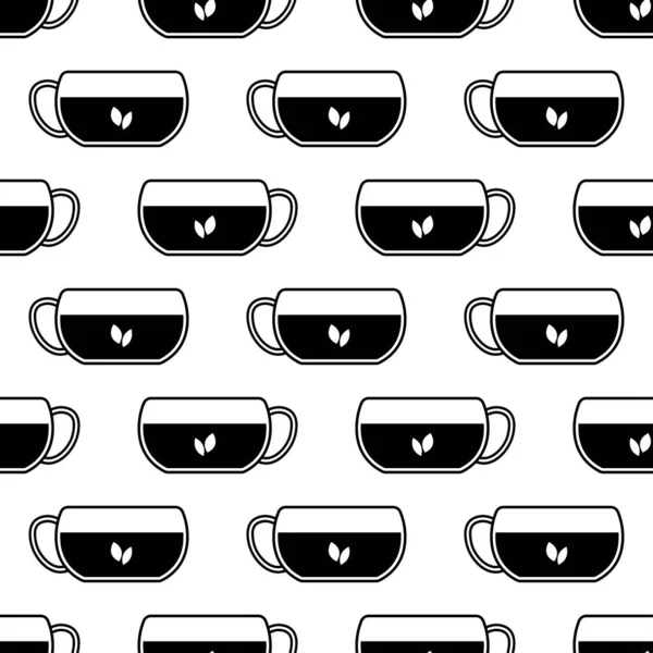 Seamless Pattern Cup Tea Black Flat Icon Cup Tea White — Archivo Imágenes Vectoriales