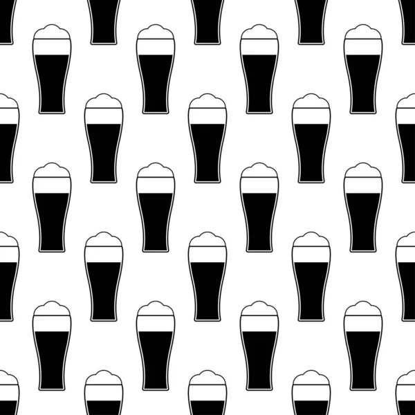 ビールのグラスでシームレスなパターン 白を基調としたブラックのフラットアイコン アイコンビールマグカップ 生地に印刷 包装紙 包装のための現代的なデザイン ベクターイラスト — ストックベクタ