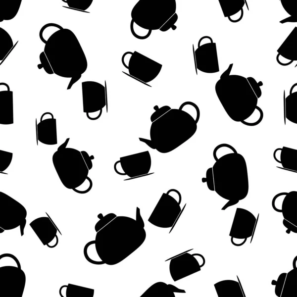 Seamless Pattern Kettle Cup Black Flat Icon Cup Tea Coffee — Archivo Imágenes Vectoriales