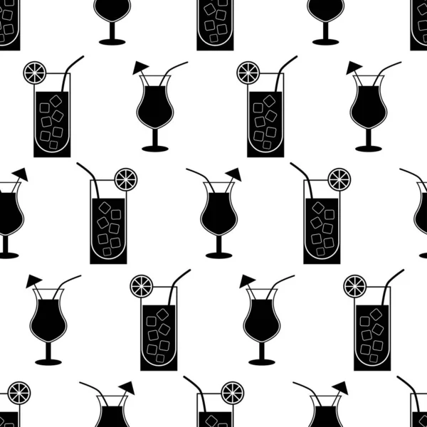 Seamless Pattern Set Cocktail Black Flat Icon Cocktail White Background — ストックベクタ