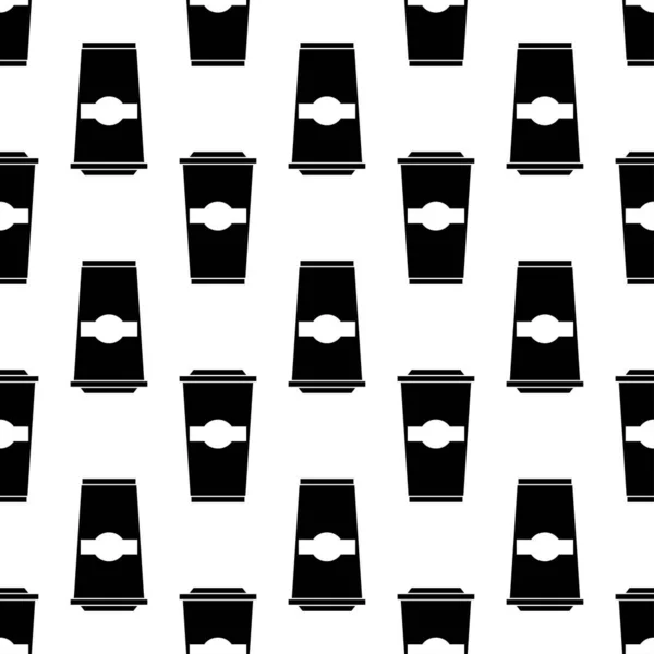 コーヒーのカップとシームレスなパターン 白を基調とした黒のフラットアイコンカップホットドリンク 行くためにアイコンコーヒー 包装紙 包装に印刷するためのデザイン ベクターイラスト — ストックベクタ