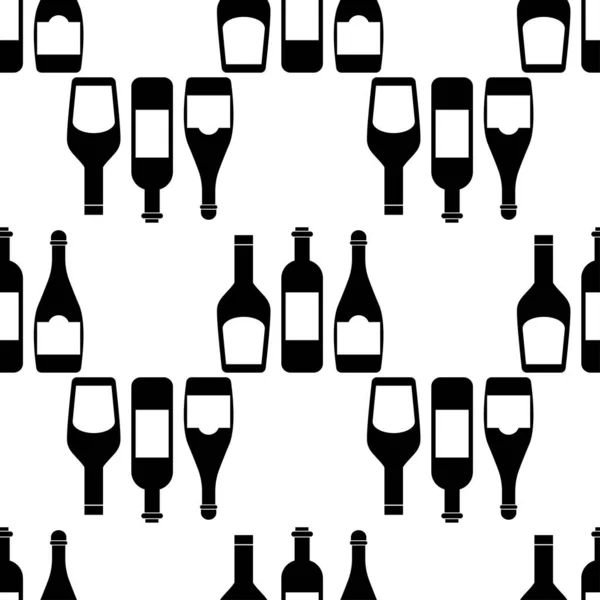 Seamless Pattern Set Bottles Black Flat Icon Bottle Alcohol Drink — Vettoriale Stock