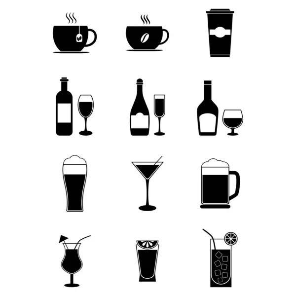 Drink Icon Set Black Color Drink Alcohol Icon Collection Isolated —  Vetores de Stock