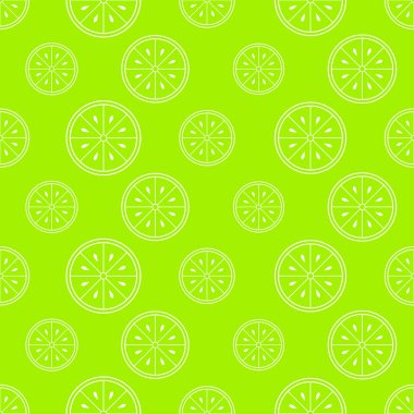 Limonlu kusursuz desen. Beyaz yassı turunçgil, arka planda limon dilimi. Doğrusal ikon meyve seti. Kumaş, ambalaj kağıdı, duvar kağıdı, ambalaj için modern tasarım. Vektör illüstrasyonu