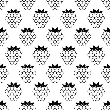 Seamless pattern with raspberry. Black flat icon blackberry on white background. Linear icon berry set. Modern design for print on fabric, wrapping paper, wallpaper, packaging. Vector illustration