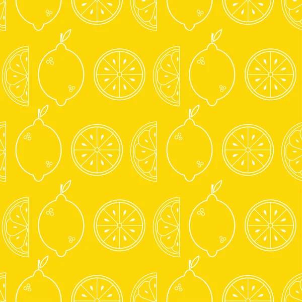 Nahtloses Muster Mit Zitrone Weiße Flache Ikone Zitrusfrüchte Limettenscheibe Auf — Stockvektor
