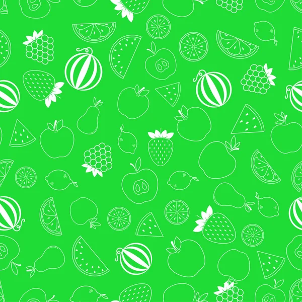 Seamless Pattern Set Fruits White Flat Icon Berries Color Background — Stockový vektor