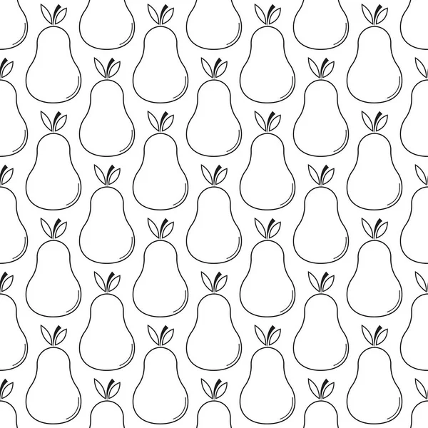 Armut ile kusursuz desen. Beyaz arka planda siyah yassı armut. Doğrusal ikon meyve seti. Kumaş, ambalaj kağıdı, duvar kağıdı, ambalaj için modern tasarım. Vektör illüstrasyonu